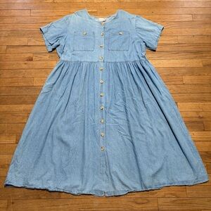 Adrian Jordan Denim Blue Boho Cottagecore Prairie Short Sleeve Dress Women’s 26